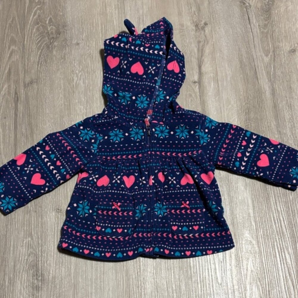 Navy Hooded Jacket with Pink and Blue Patterns